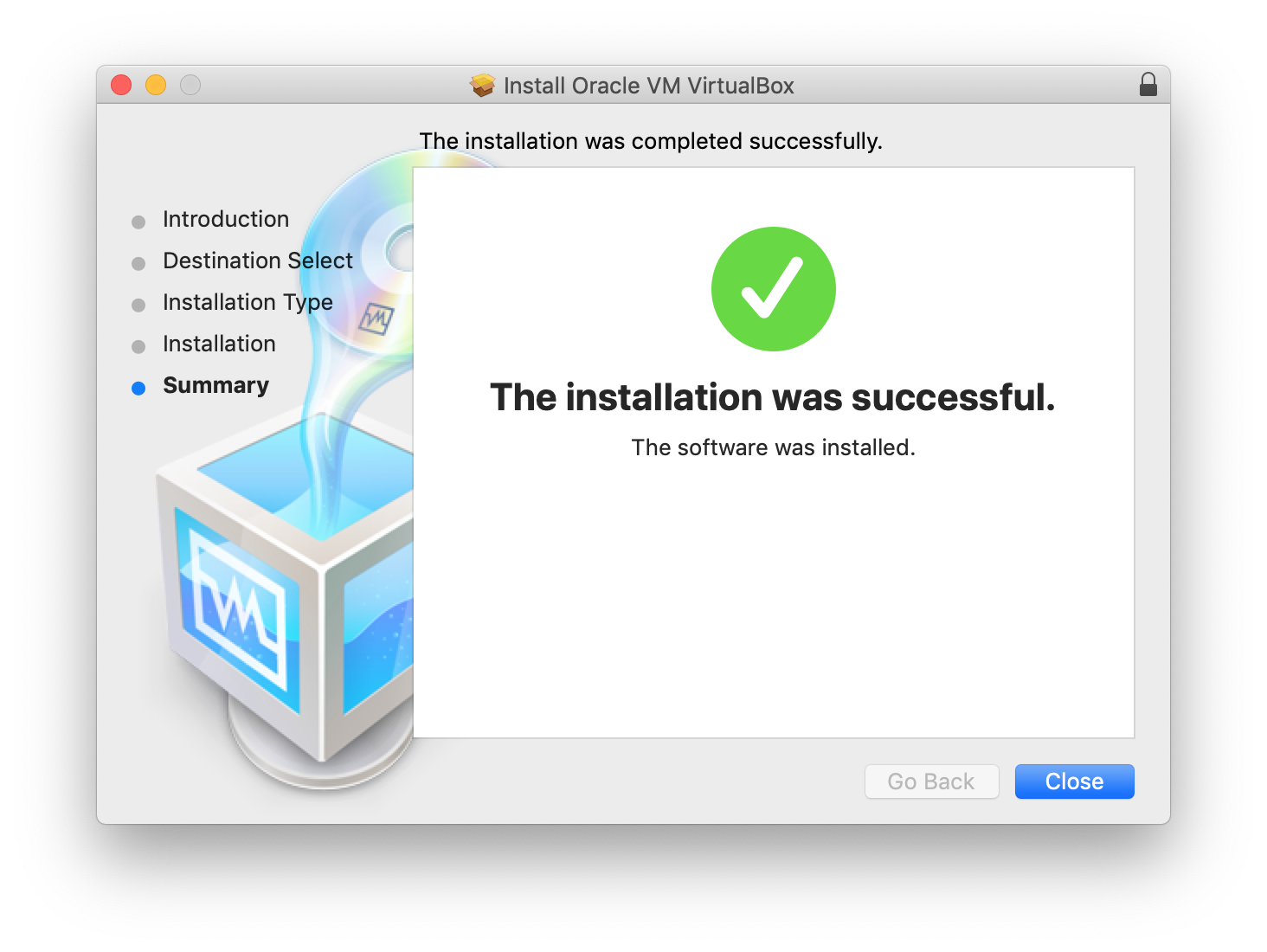 VirtualBox Install Finish